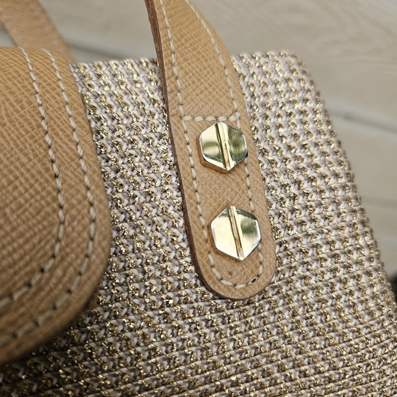 Eric Javits beige straw top handle bag with gold metallic flecks FLAWED - Picture 7 of 14